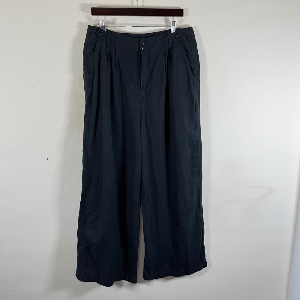 Madewell The Harlow Wide Leg Trousers Pleated Front Linen Blend Black Womens 12